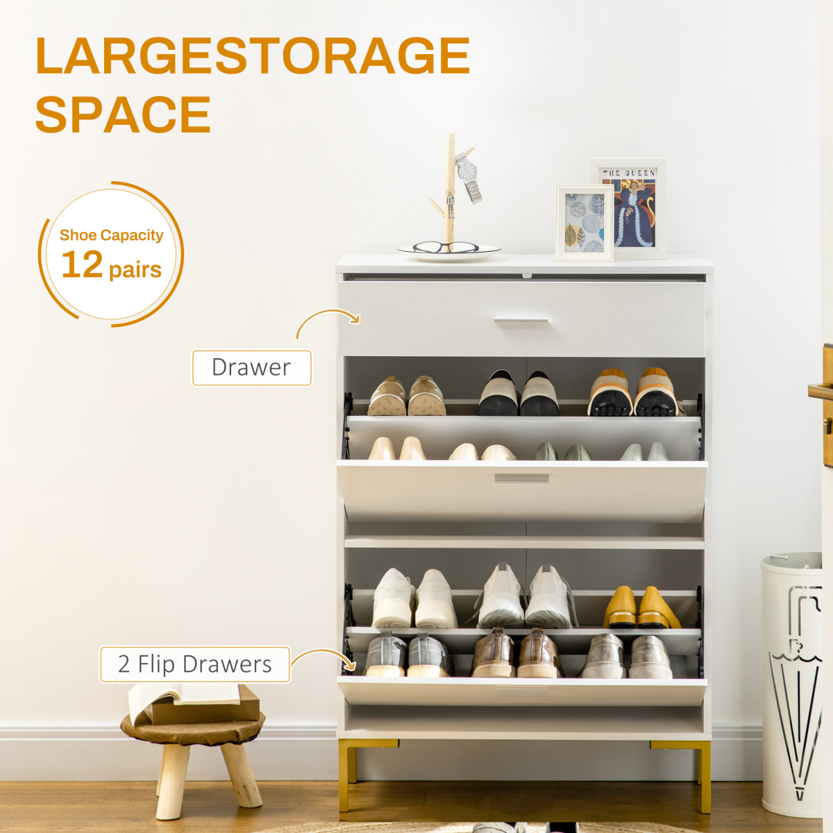 Modern Hallway Shoe Cupboard with Flip Drawers – Slim 12 Pair Shoe Storage Organiser
