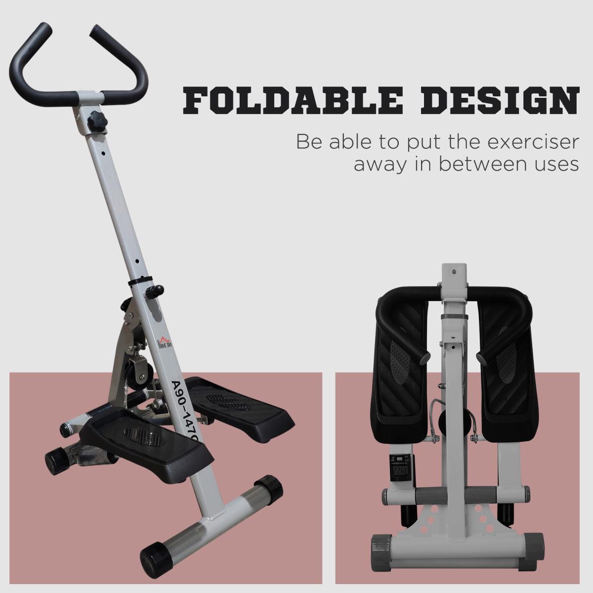 HOMCOM Foldable Stepper with Adjustable Height, Handlebar & LCD Display – Compact Home Cardio Machine, Grey