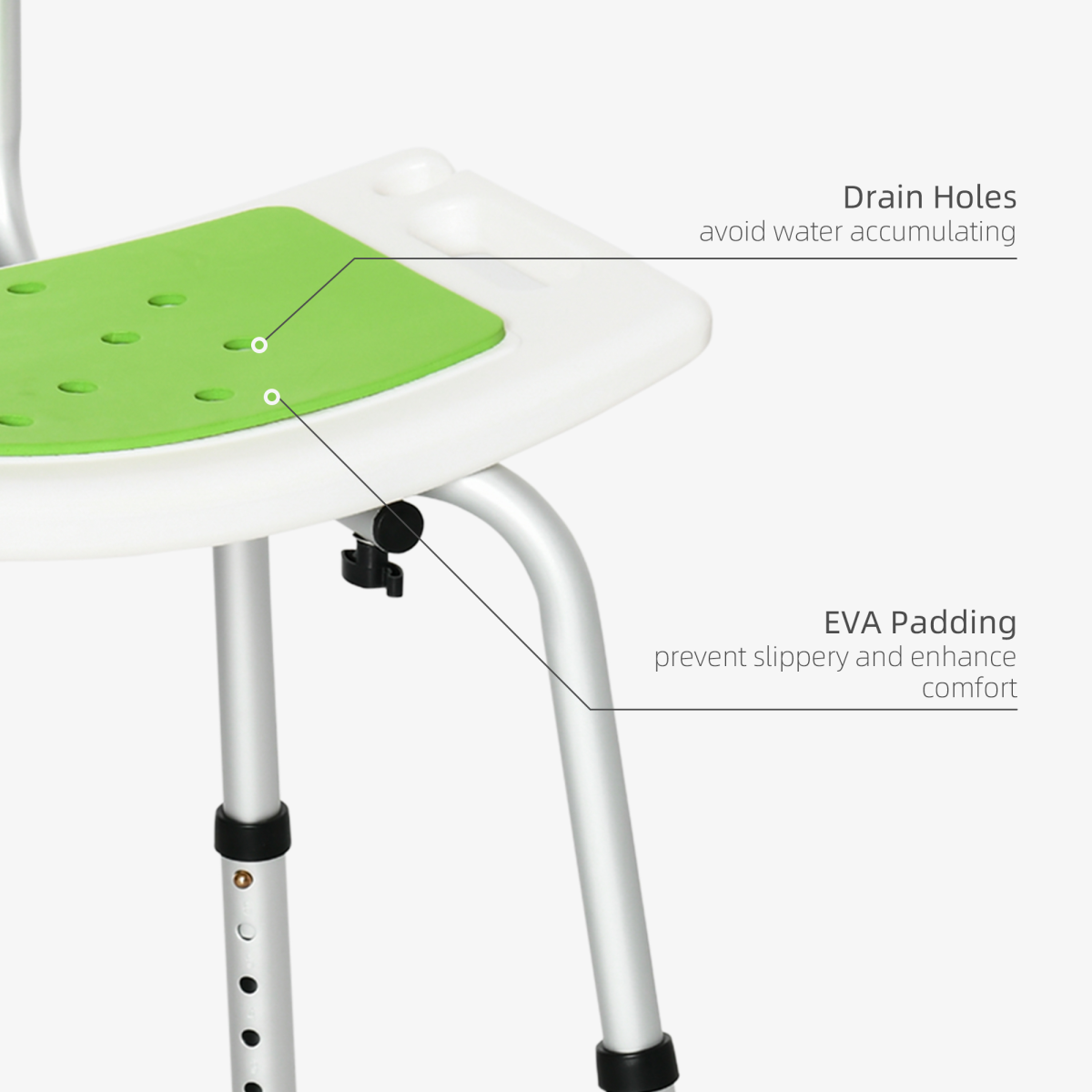 HOMCOM Adjustable Shower Stool with Back and Anti-Slip Feet – Aluminium Bath Seat for Elderly and Disabled