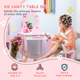 ZONEKIZ Kids Vanity Set with Mirror, Drawer, Cute Patterns, for Girls – Pink