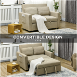 HOMCOM Click-Clack 2 Seater Sofa Bed with Cushions & Side Pockets – Space-Saving Guest Settee, Brown