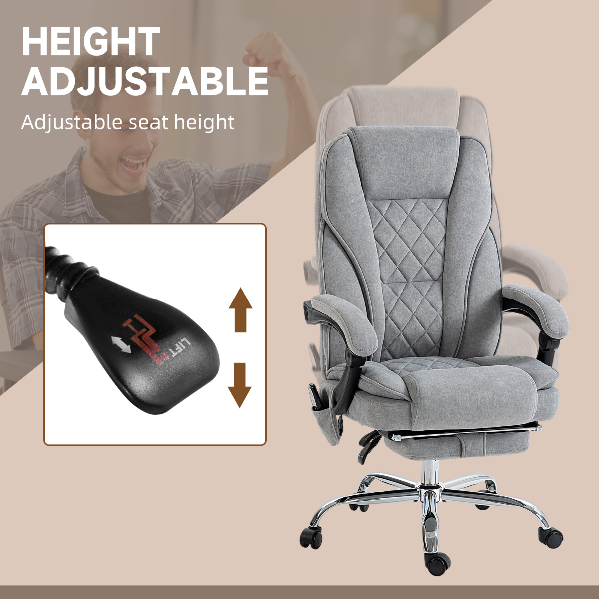Heated Massage Office Chair with Footrest & Remote – 6-Point Vibration, Lumbar Heat, Grey Velvet