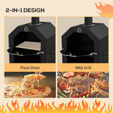 Outsunny Charcoal Pizza Oven Grill with Rain Cover, Thermometer, Wheels & Storage Shelf – Outdoor Garden Cooking, Black