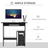 HOMCOM Compact Computer Desk with Slide-Out Keyboard Tray and Two Storage Shelves – Black