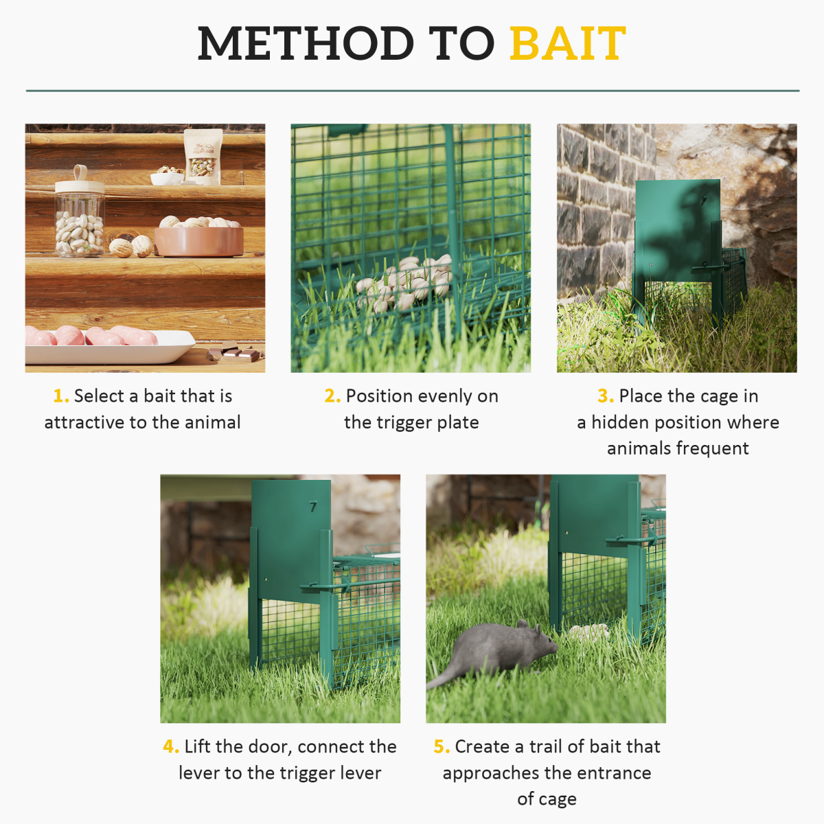 Outsunny Single Door Humane Rat Trap Cage for Small Animals with Top Handle – Steel, Dark Green