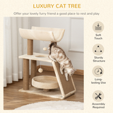 PawHut Cat Tree Kitten Tower with Scratching Post, Jute Pad, Plush Bed, U-Shape Perch & Dangling Toy Balls
