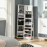 360° Swivel Lockable Jewellery Cabinet with Full Length Mirror & Back Shelves – Bedroom Storage