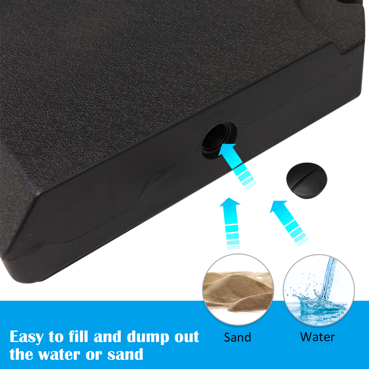 Outsunny HD Polyethylene Parasol Base – Four-Piece Sand or Water Fillable Cross Base, Black
