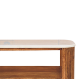 Artisan Furniture Beaumont Solid Mango Wood Shoe Bench – White Marble Top, 2 Shelves, Golden Teak