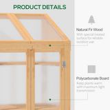 Outsunny Wooden Cold Frame Greenhouse with Polycarbonate Panels, Top Windows & 3 Shelves – 70x50x120cm, Brown