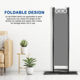 5.7ft 4-Panel Folding Room Divider with Shaped Top – Polyester Fabric Privacy Screen, Steel Frame, Grey