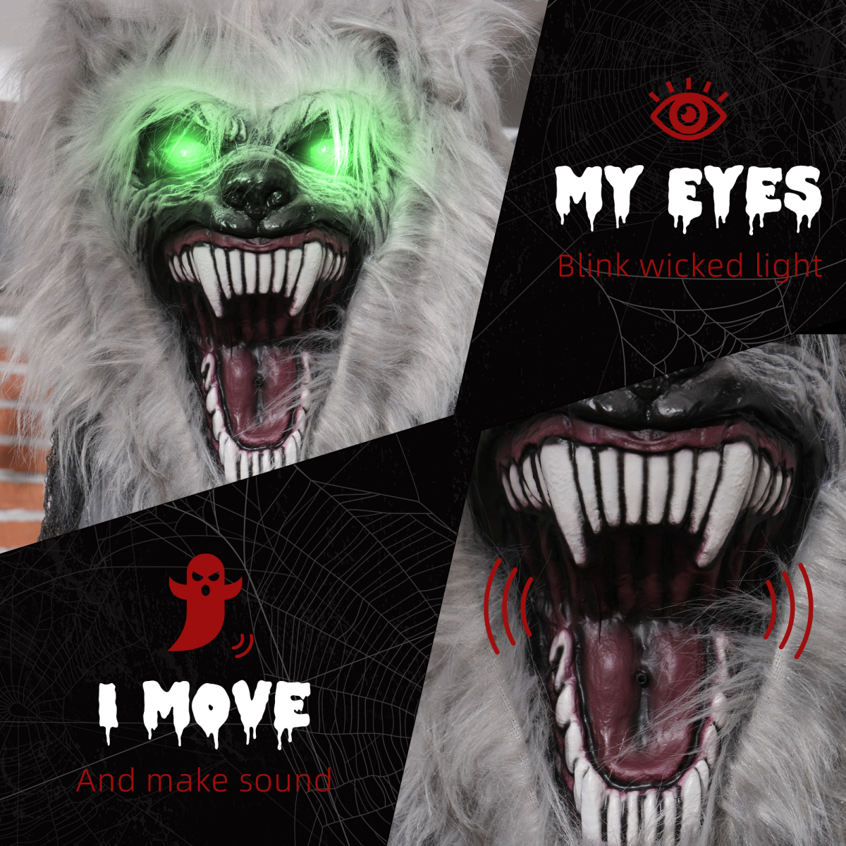 HOMCOM Halloween Animatronic Skeleton Werewolf Prop with Pop-Up Head & Light-Up Eyes – Indoor Outdoor Decor