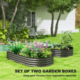 Outsunny Set of 2 Galvanised Steel Raised Garden Beds with Open Bottoms – Outdoor Planters, Dark Grey
