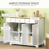 HOMCOM White Sideboard with Natural Rubberwood Top, 3 Drawers & Adjustable Shelves – Storage Cabinet