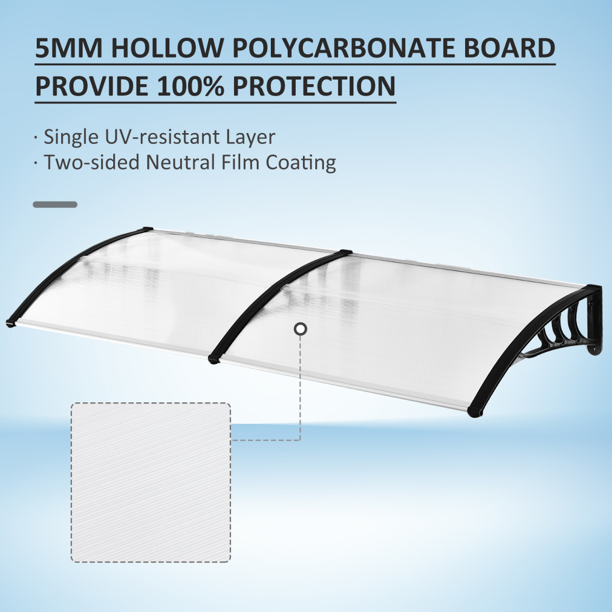 Outsunny Clear Polycarbonate Curved Awning, 80 x 195 x 23cm – Window and Door Canopy, White
