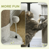 PawHut 58cm Corner Wall-Mounted Cat Scratching Post with Plush Platform, Sisal Rope & Toy Balls, Grey