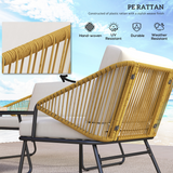 Outsunny 4-Piece PE Rattan Garden Furniture Set with Loveseat, Cushions & Glass Coffee Table, Natural