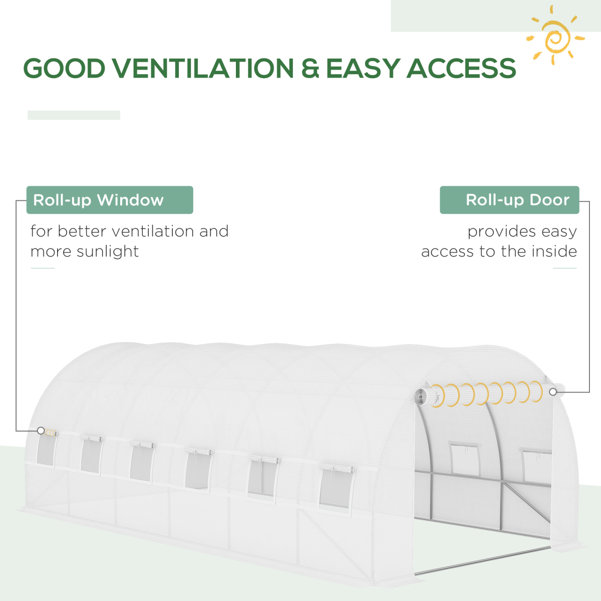 Outsunny 6 x 3 x 2m Replacement Cover for Tunnel Greenhouse – Zipped Roll-Up Door and 12 Windows, White