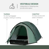 Outsunny 2–3 Person Compact Camping Tent with Vestibule & Mesh Vents – Double Layer Hiking Tent, Green