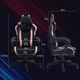 Cat Ear Reclining Gaming Chair with Footrest, Head & Lumbar Pillows – Swivel Computer Chair, Black & Pink