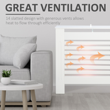 HOMCOM Modern Slatted Radiator Cover with Shelf Top – Painted MDF Heater Cabinet, White, Medium