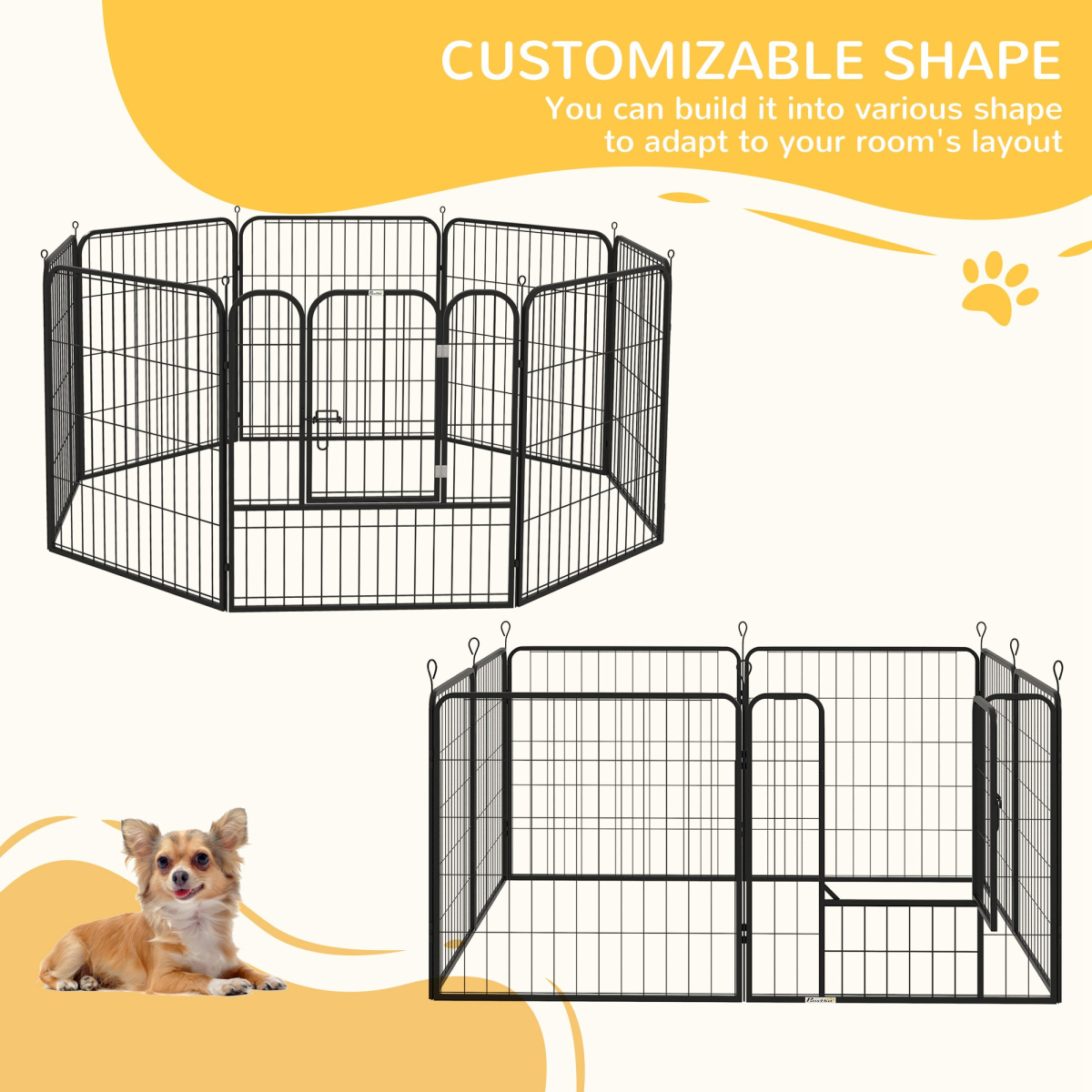 Pawhut 8-Panel Metal Pet Playpen for Dogs and Puppies – Folding Indoor and Outdoor Run Fence with Lockable Door