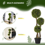 Artificial Three-Ball Boxwood Topiary Tree in Pot – Indoor & Outdoor Faux Plant Decor, Dark Green