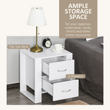 HOMCOM 2-Drawer Bedside Table with Silver-Tone Handles – Particle Board Bedroom Storage, White