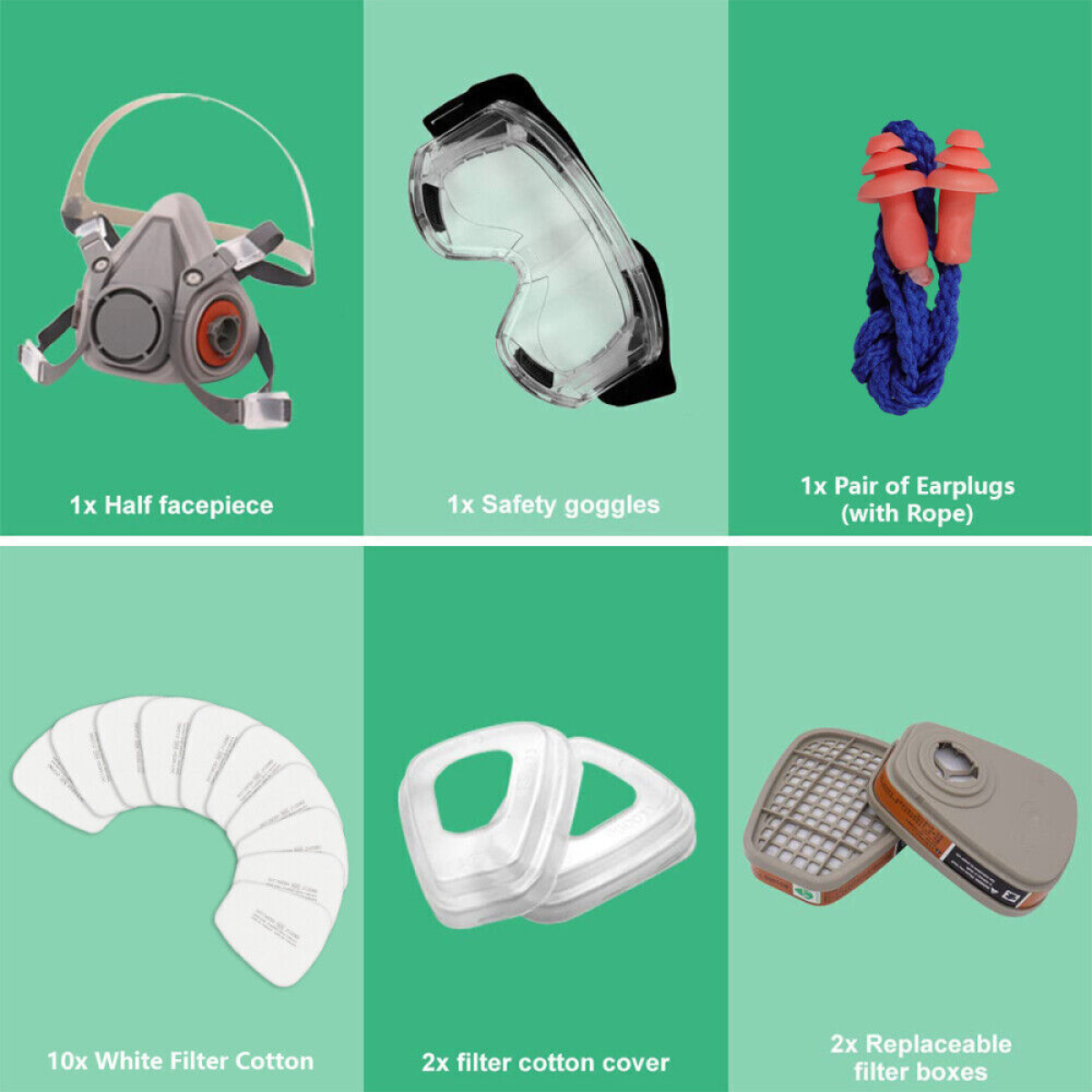 17 in 1 Half Face Respirator Mask with Safety Goggles, 6001 Filter Cartridges & Filter Cotton – Spraying, DIY, Workshop