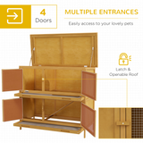 PawHut Double Decker Wooden Rabbit Hutch with Ramp, Trays and Asphalt Roof – Outdoor Bunny Cage, Yellow