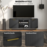 HOMCOM Modern Beadboard TV Stand Cabinet with Enclosed & Open Storage, Cable Management – Black