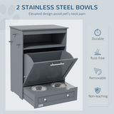 PawHut Pet Feeder Station with Two Removable Bowls & Storage Cabinet – Dog and Cat Feeding Table, Grey