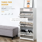 3-Drawer Shoe Storage Cabinet with Flip-Down Drawers – Holds 18 Pairs, Slim Hallway Organiser, White
