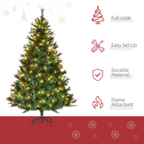 HOMCOM 6ft Pre-Lit Artificial Spruce Christmas Tree with 200 LED Lights & Foldable Metal Base – Green