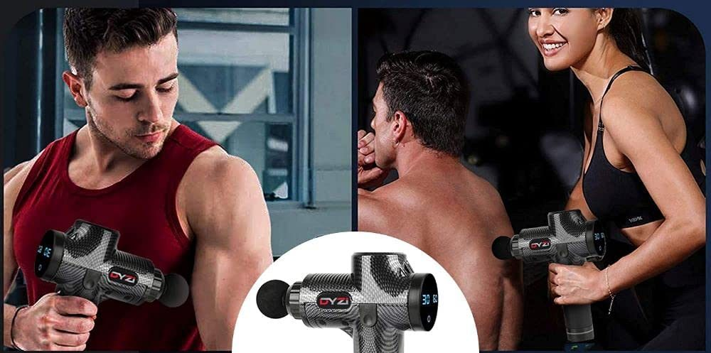 Dyzi Handheld Massage Gun with 6 Heads, LCD Touch Screen & 30 Speeds – Portable Percussion Muscle Massager