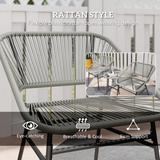 Outsunny 3-Piece Rattan Bistro Set with Cushions & Tempered Glass Table – Balcony Patio Furniture, Light Grey