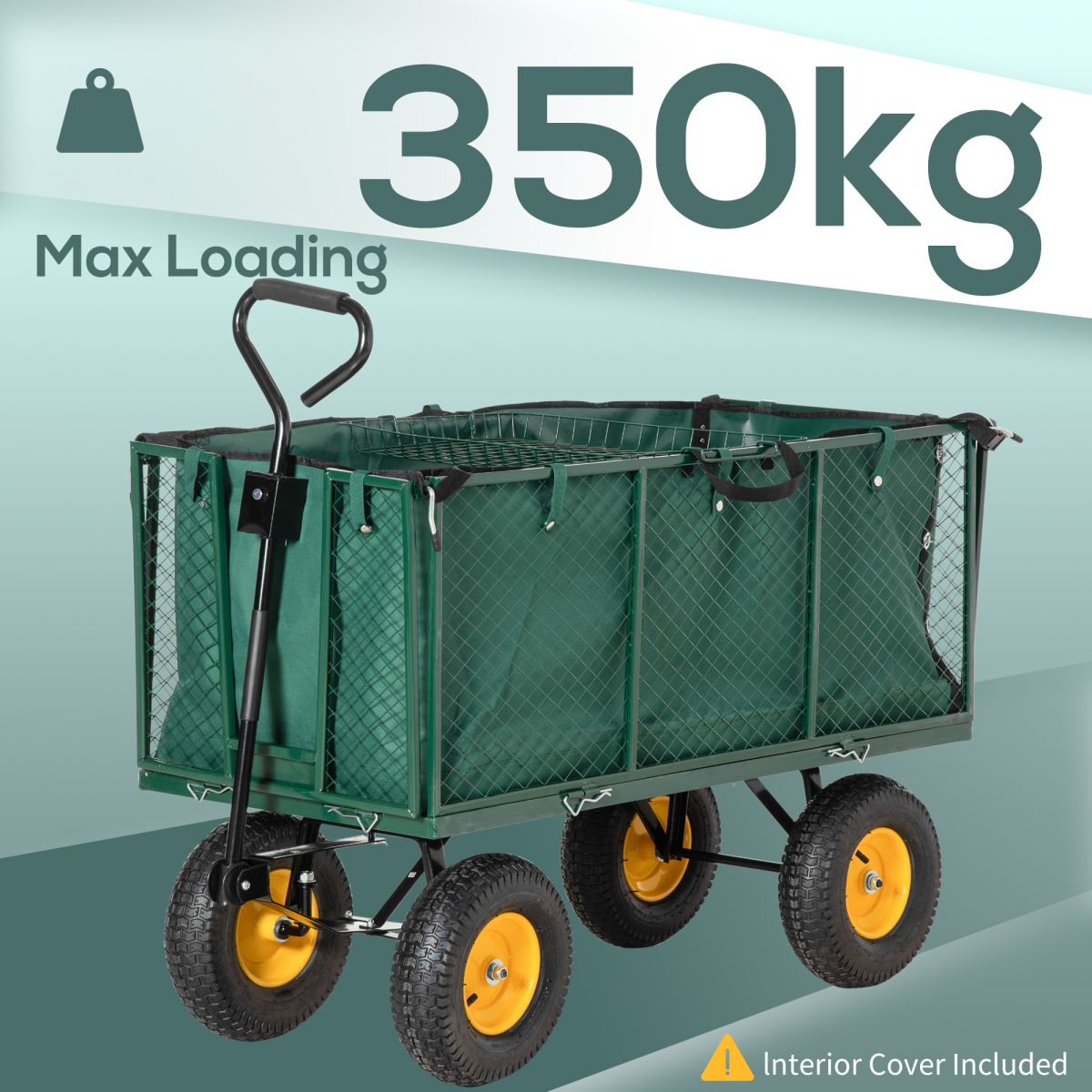 Outsunny Large 4-Wheel Garden Cart with 342L Removable Fabric Bag – 350kg Capacity Trolley, Green