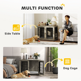 PawHut Dog Crate Furniture, 37 Inch End Table for Large Dogs with Cushion – Lockable Door, Grey Wood Effect
