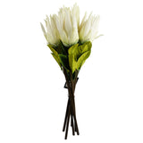Leaf Protea Sugarbush Artificial Flower Stem with Silk Petals and Wired Stem – 65cm Home Decor, White