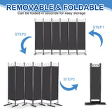 6-Panel Folding Room Divider Screen, 175cm Tall – Black Steel Frame with Polyester Fabric Panels