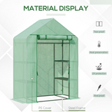 Outsunny Walk-In Greenhouse with 2 Tier Shelves, Roll-Up Zipped Door & PE Cover, 141 x 72 x 191cm – Green