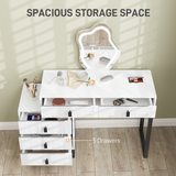 HOMCOM Dressing Table with LED Leaf Mirror, 5 Drawers & USB Power – White