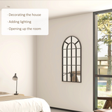 HOMCOM Modern Arched Window Wall Mirror, 110 x 62cm – Large Window-Pane Mirror, Black