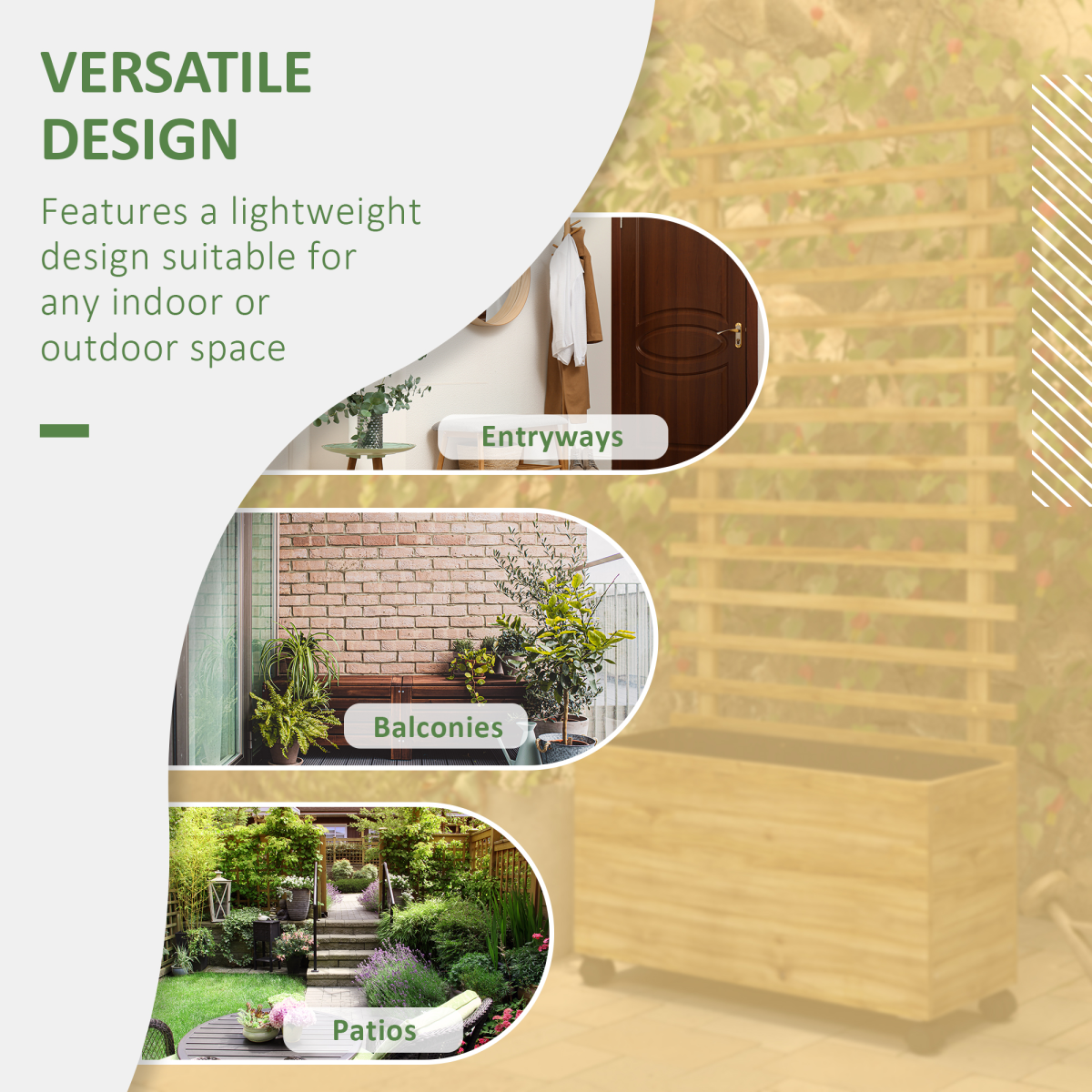 Outsunny Wooden Trellis Planter Box Raised Bed with 4 Wheels & Inner Fabric Bag – Indoor/Outdoor, Natural