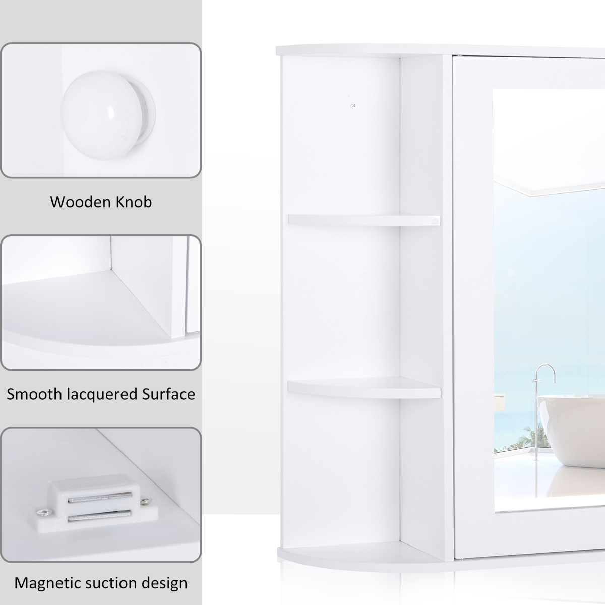 HOMCOM Wall-Mounted Bathroom Mirror Cabinet with Open Side Shelves – Spacious Family Storage