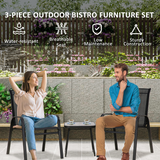 Outsunny 3-Piece Bistro Set with 2 Stackable Mesh Armchairs & Coffee Table – Steel Frame Patio Set, Black