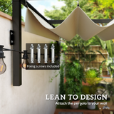 Outsunny 2 x 3m Wall Mounted Pergola with Retractable Sliding Canopy – UV-Protective Roof, Khaki