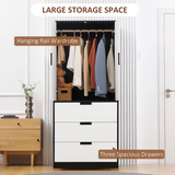 HOMCOM Modern 2 Door Wardrobe with 3 Drawers & Hanging Rod – Bedroom Clothes Storage, White