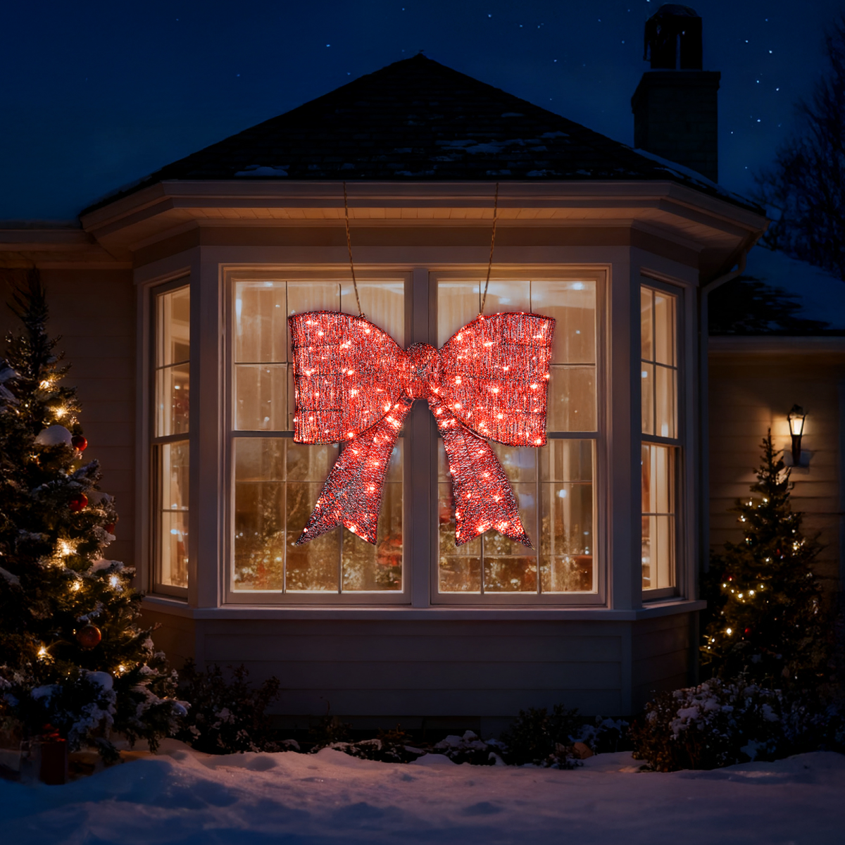 Giant Pre-Lit Outdoor Christmas Bow with 124 Warm White LEDs – Festive Door, Porch & Gate Decoration