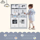 HOMCOM Kids Wooden Play Kitchen with Sink, Microwave, Light & Sound Effects – Pretend Cooking Playset for Ages 3-6
